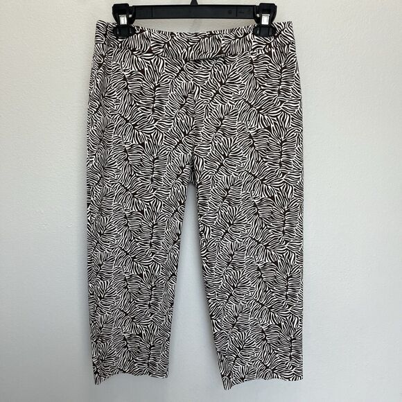 Unlisted Kenneth Cole | Women's Capri Pants Size 8 Brown Monstera Leaf Pattern - Picture 2 of 5